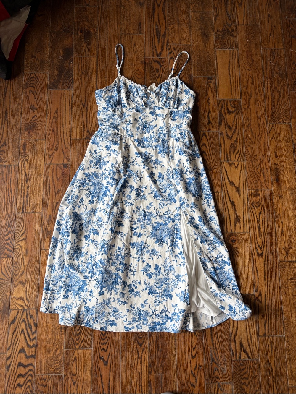 Blue Floral Spaghetti-Strap Midi Dress